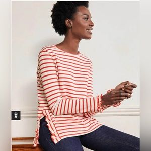 Boden Red White Striped Long Sleeve Frill‎ Side Split Jersey Top Size 6